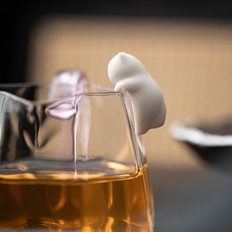 Figura decorativa de cerámica para escritorio del hogar con forma de gato blanco colgante de Buddha Stones - image 3