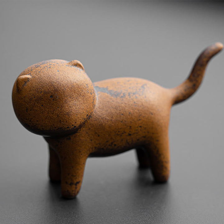 Figura decorativa de cerámica para escritorio del hogar con forma de gato de pie en miniatura con forma de rana y Buddha Stones - image 2