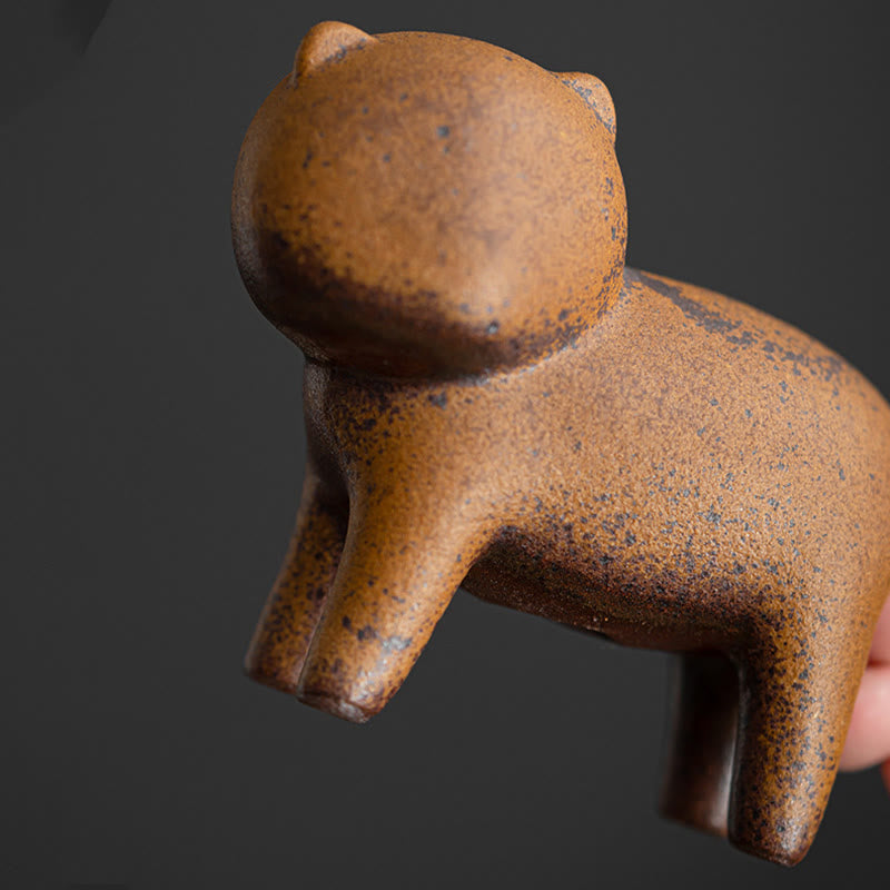 Figura decorativa de cerámica para escritorio del hogar con forma de gato de pie en miniatura con forma de rana y Buddha Stones - image 7