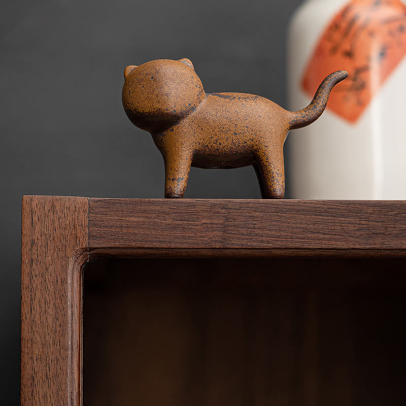 Figura decorativa de cerámica para escritorio del hogar con forma de gato de pie en miniatura con forma de rana y Buddha Stones - image 5