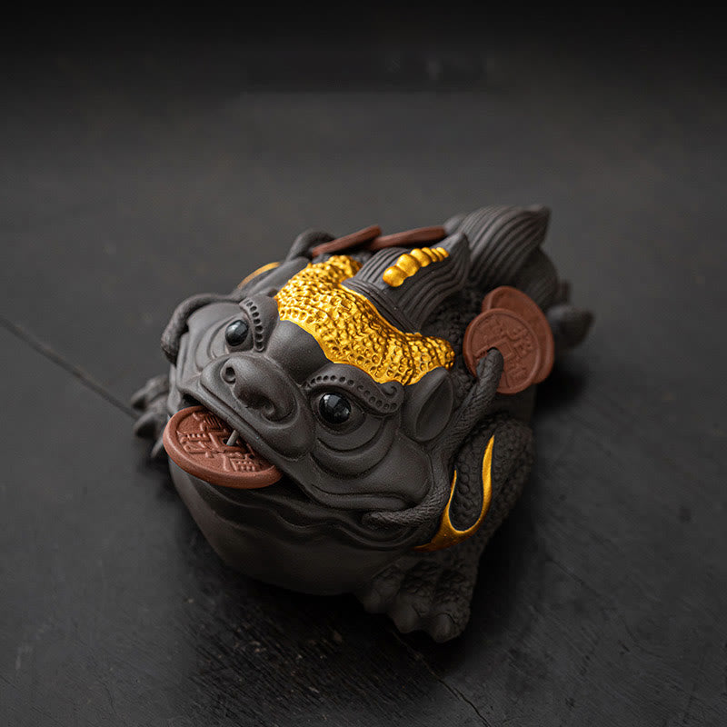 Figura decorativa de cerámica con Buddha Stones , arcilla morada, monedas de cobre, Feng Shui, Buda, piedra, para el hogar, té y mascota