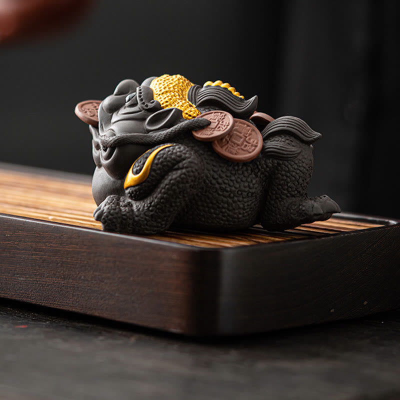 Figura decorativa de cerámica con Buddha Stones , arcilla morada, monedas de cobre, Feng Shui, Buda, piedra, para el hogar, té y mascota