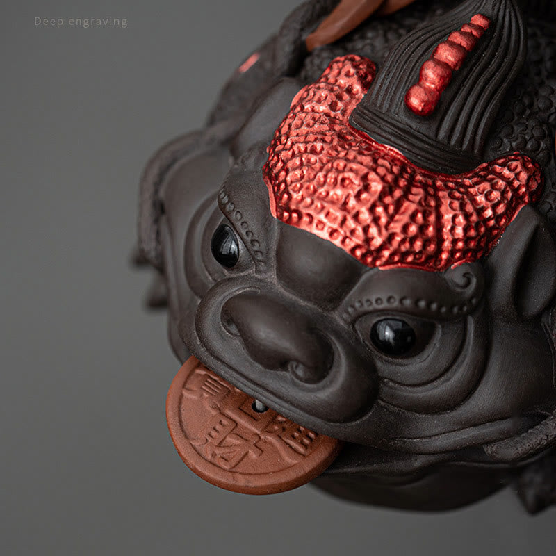 Figura decorativa de cerámica con Buddha Stones , arcilla morada, monedas de cobre, Feng Shui, Buda, piedra, para el hogar, té y mascota