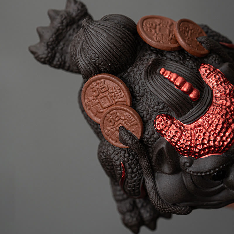 Figura decorativa de cerámica con Buddha Stones , arcilla morada, monedas de cobre, Feng Shui, Buda, piedra, para el hogar, té y mascota