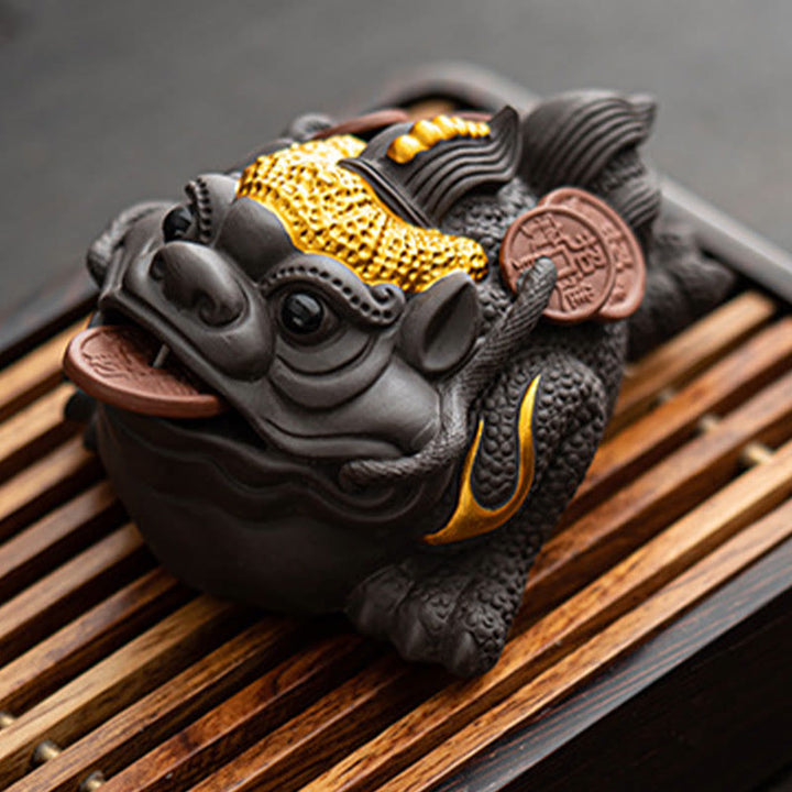 Figura decorativa de cerámica con Buddha Stones , arcilla morada, monedas de cobre, Feng Shui, Buda, piedra, para el hogar, té y mascota