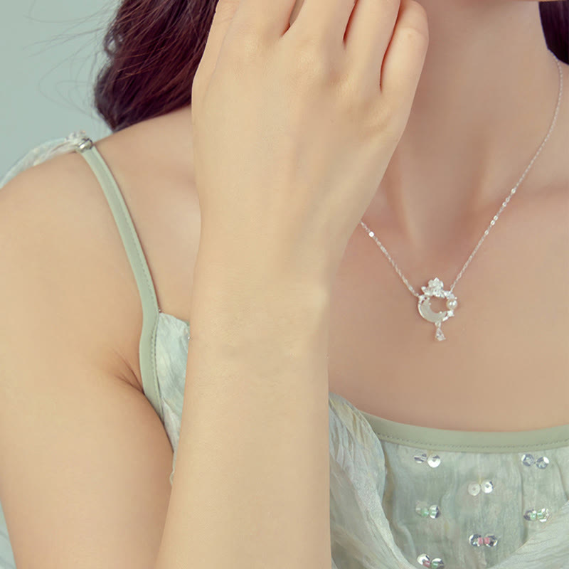 Collar con colgante de perlas y circonita cúbica de plata de ley 925 con jade hetiano y piedras de Buddha Stones - image 1