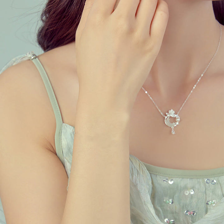 Collar con colgante de perlas y circonita cúbica de plata de ley 925 con jade hetiano y piedras de Buddha Stones - image 1