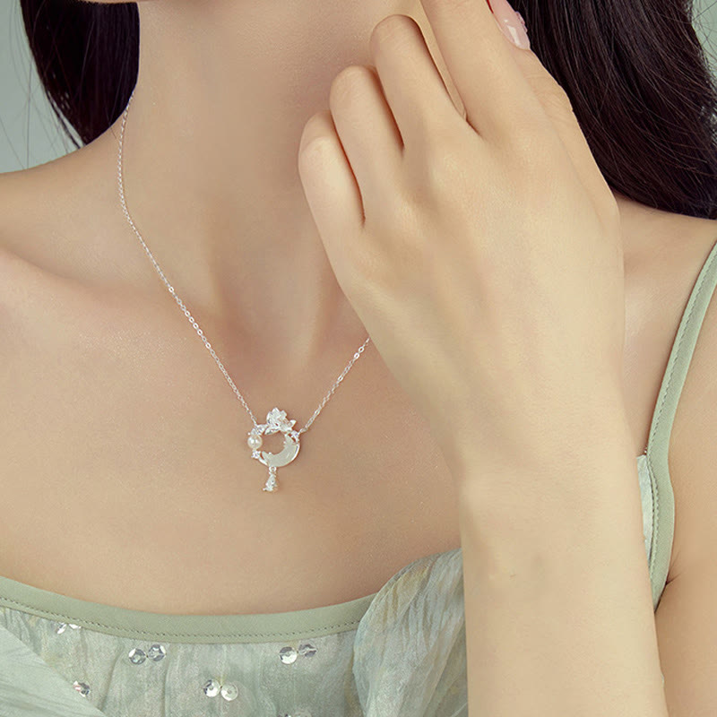 Collar con colgante de perlas y circonita cúbica de plata de ley 925 con jade hetiano y piedras de Buddha Stones - image 4