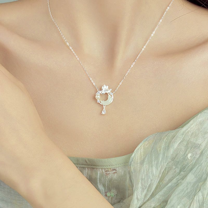 Collar con colgante de perlas y circonita cúbica de plata de ley 925 con jade hetiano y piedras de Buddha Stones - image 3