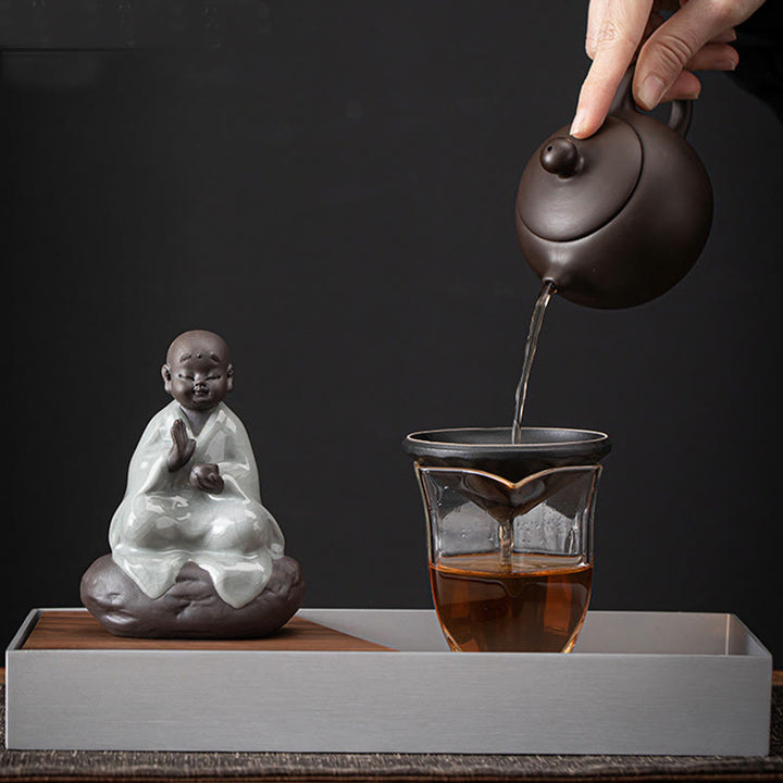 Colador de cerámica con forma de monje zen y piedras de Buddha Stones , accesorio para té, figurita decorativa para el hogar