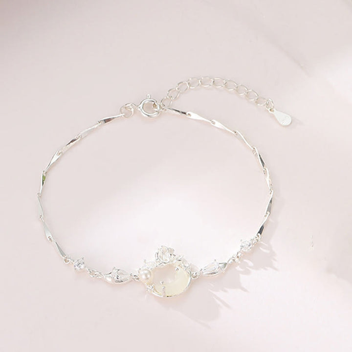 Pulsera de plata de ley 925 con circonita cúbica, perla y loto con jade hetiano y Buddha Stones