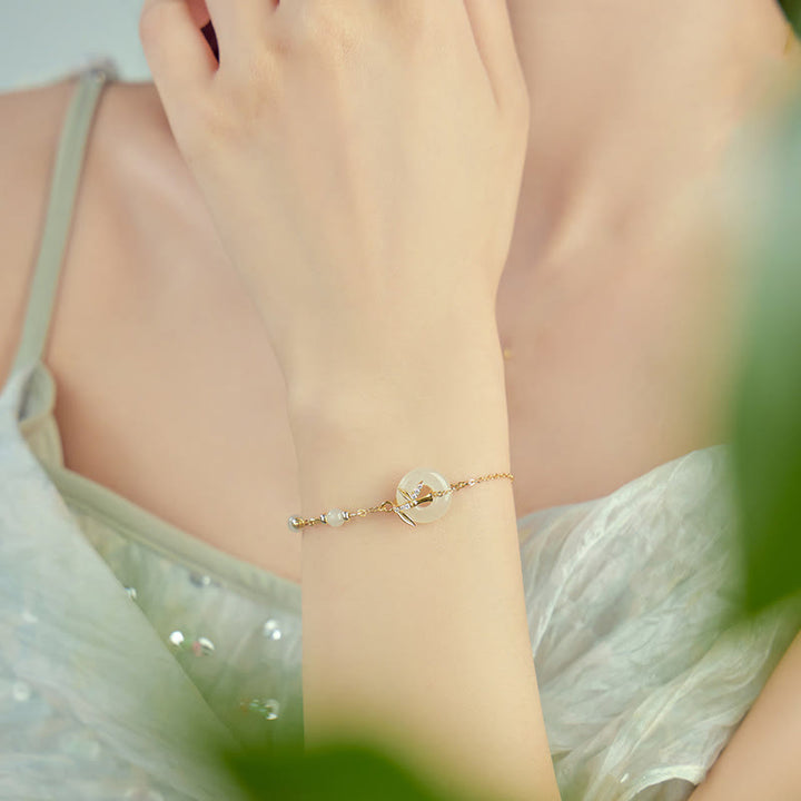 Pulsera de la suerte con hebilla de la paz y circonita cúbica en plata de ley 925 con jade hetiano y Buddha Stones - image 9