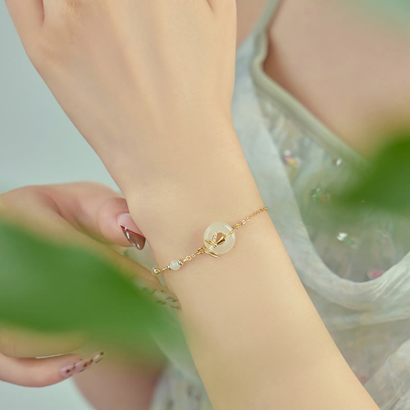 Pulsera de la suerte con hebilla de la paz y circonita cúbica en plata de ley 925 con jade hetiano y Buddha Stones - image 2