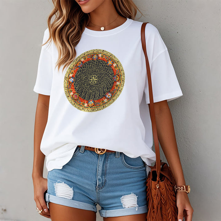 Camiseta de algodón con ocho símbolos auspiciosos y Buddha Stones en forma circular Om Mani Padme Hum - image 14