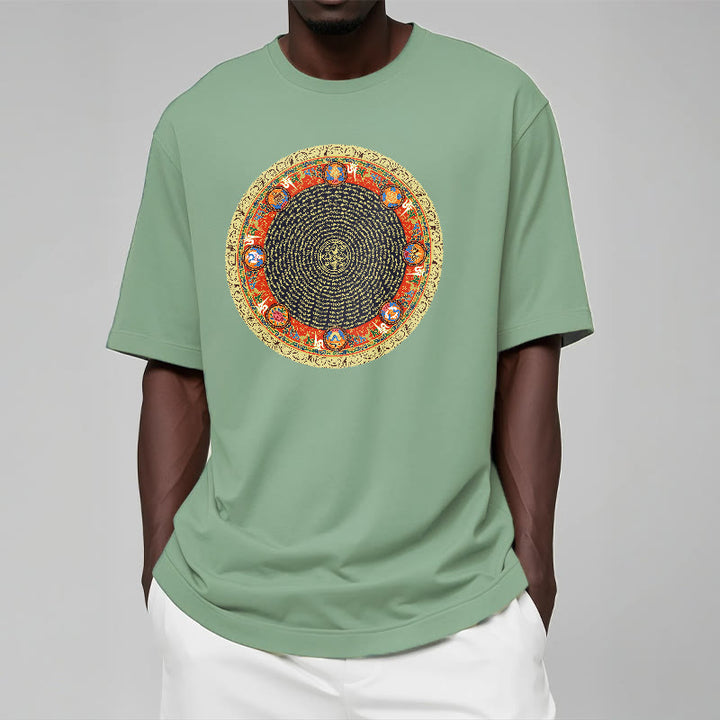 Camiseta de algodón con ocho símbolos auspiciosos y Buddha Stones en forma circular Om Mani Padme Hum - image 16