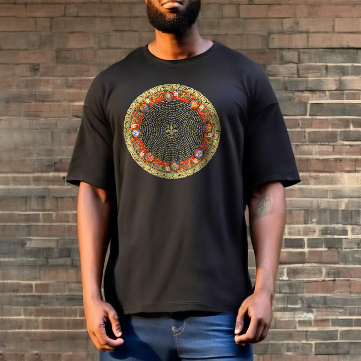 Camiseta de algodón con ocho símbolos auspiciosos y Buddha Stones en forma circular Om Mani Padme Hum - image 7