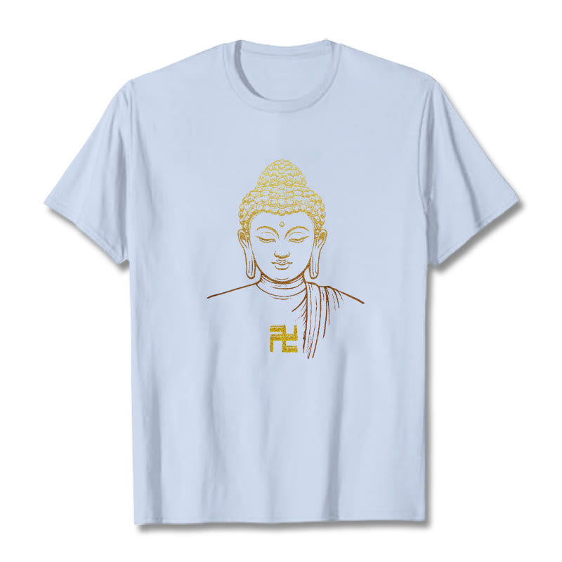Camiseta de algodón con estampado de esvástica y Buda dorado con Buddha Stones - Cian claro - 2XL - image 17