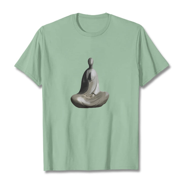 Camiseta de algodón con estampado de Buda sin forma y Buddha Stones en color gris - Verde pálido - 2XL - image 15