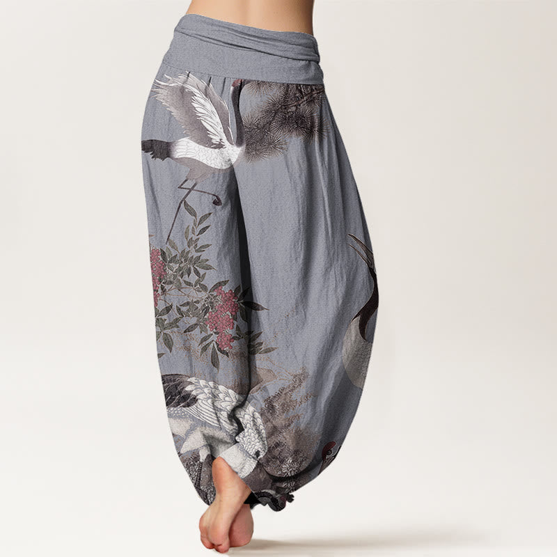 Pantalones harén con cintura elástica para mujer, estilo casual, con diseño de grulla de corona roja y pino en la montaña, con piedras de Buddha Stones - image 10