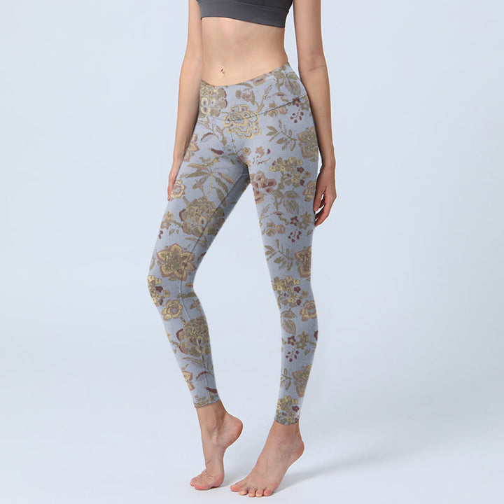 Leggings de yoga para mujer con estampado de flores, Buddha Stones - Azul acero claro - US18,UK/AU22,EU50 (4XL) - image 1