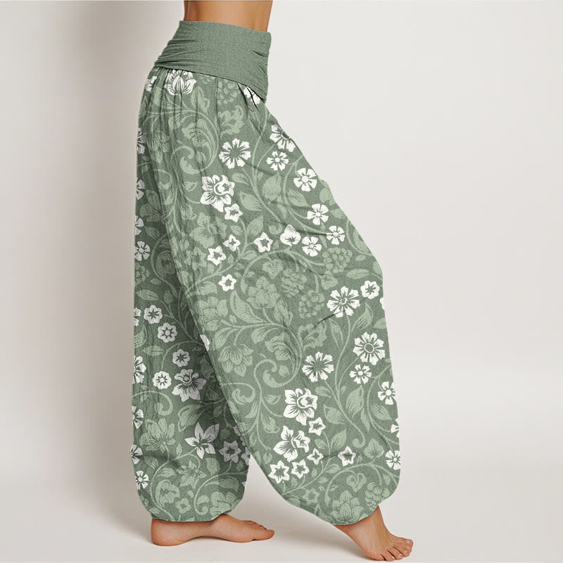 Pantalones harén de cintura elástica para mujer con ramas entrelazadas y pequeñas flores y Buddha Stones - image 2