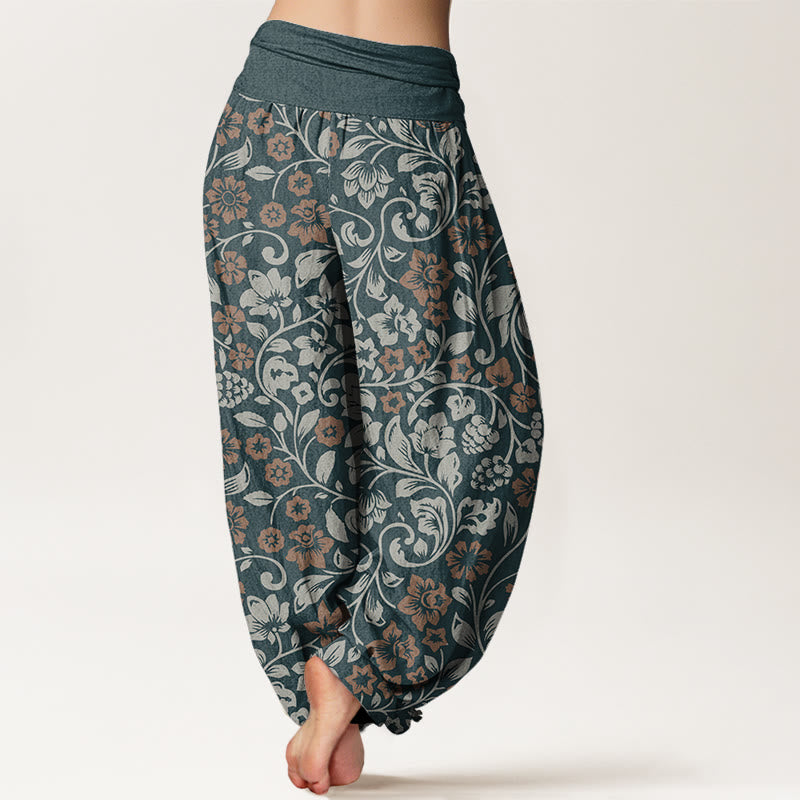 Pantalones harén de cintura elástica para mujer con ramas entrelazadas y pequeñas flores y Buddha Stones - image 7