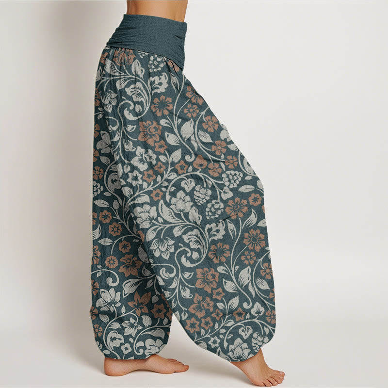 Pantalones harén de cintura elástica para mujer con ramas entrelazadas y pequeñas flores y Buddha Stones - image 6