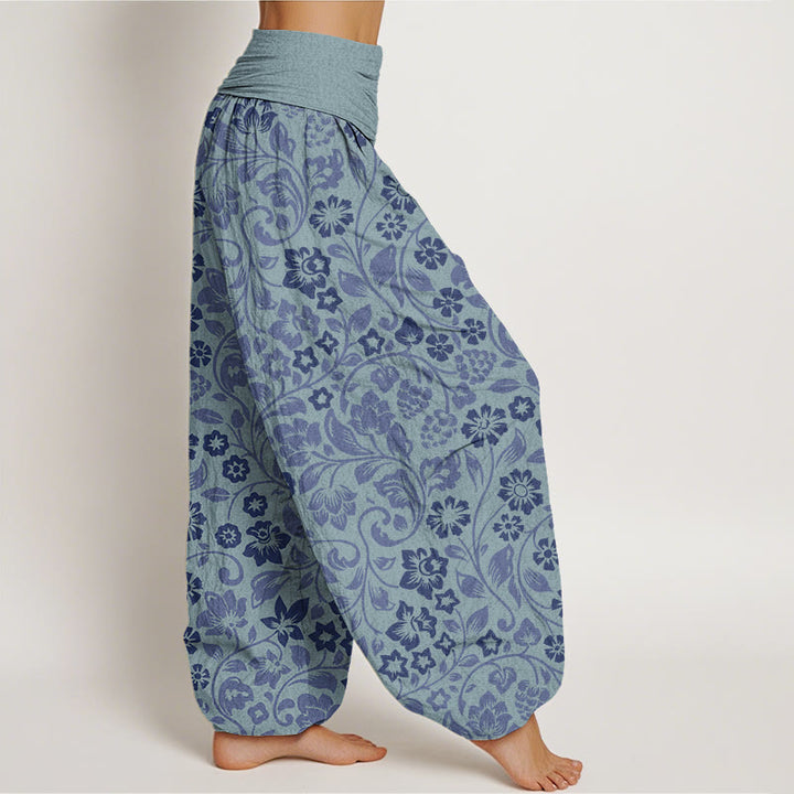 Pantalones harén de cintura elástica para mujer con ramas entrelazadas y pequeñas flores y Buddha Stones - image 9