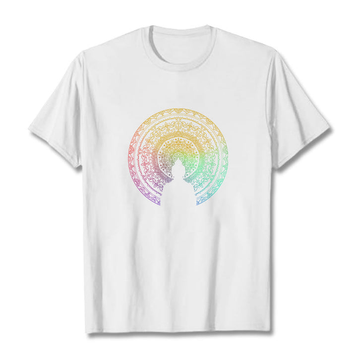 Camiseta de algodón con diseño de mandala con degradado colorido y Buddha Stones - Blanco - 2XL - image 8
