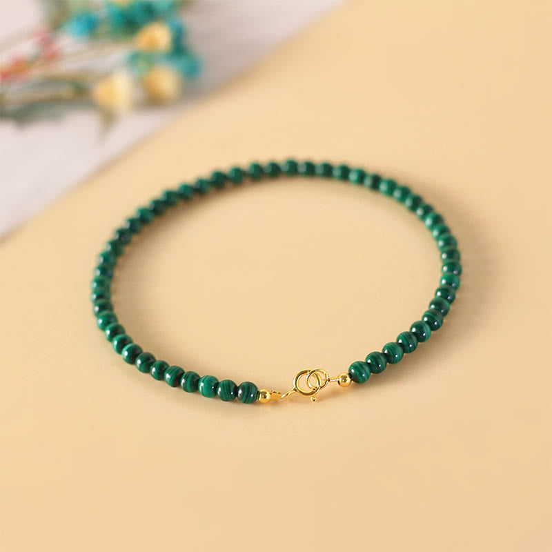 Pulsera antiansiedad de cobre bañada en oro de 14 k con cuentas de malaquita natural de 4 mm y Buddha Stones