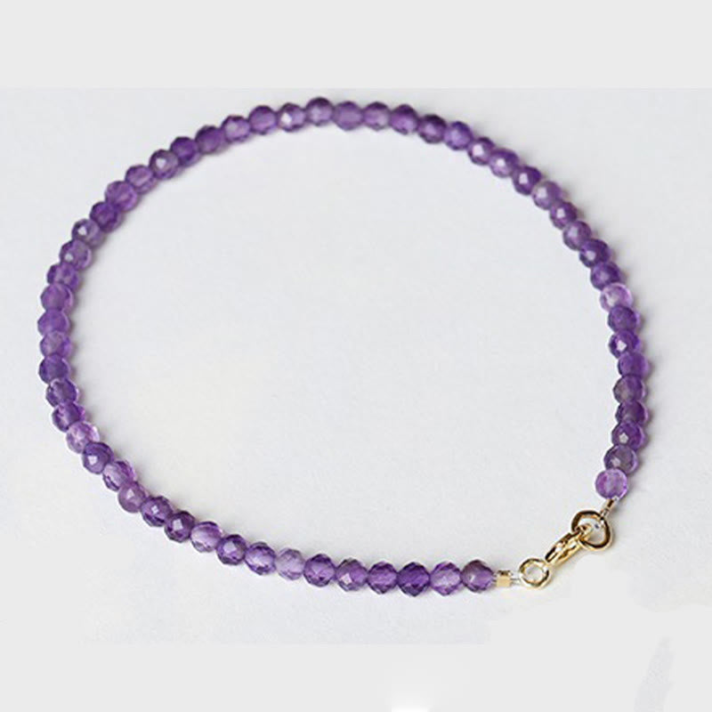 Pulsera de conciencia espiritual de cobre bañado en oro de 14 k con cuentas ultrafinas de amatista natural de 3 mm y Buddha Stones
