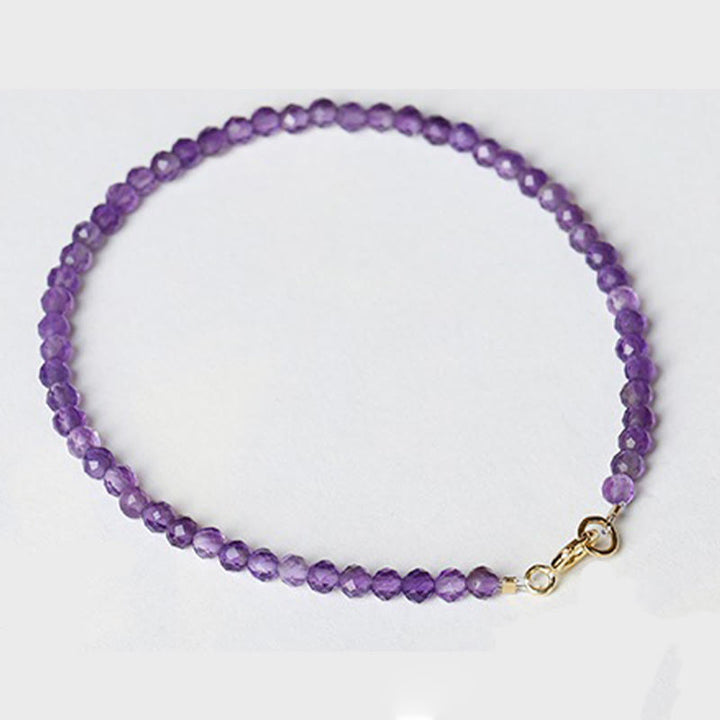 Pulsera de conciencia espiritual de cobre bañado en oro de 14 k con cuentas ultrafinas de amatista natural de 3 mm y Buddha Stones