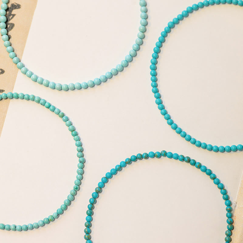 Pulsera de la sabiduría de cobre bañada en oro de 14 k con cuentas ultrafinas de turquesa de 2 mm y Buddha Stones