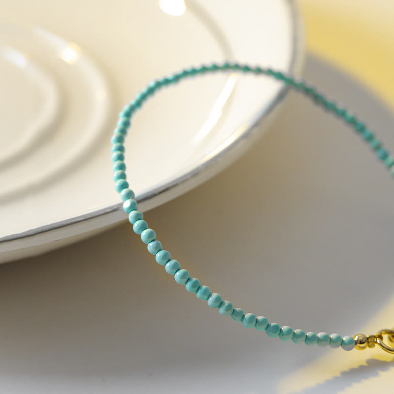 Pulsera de la sabiduría de cobre bañada en oro de 14 k con cuentas ultrafinas de turquesa de 2 mm y Buddha Stones