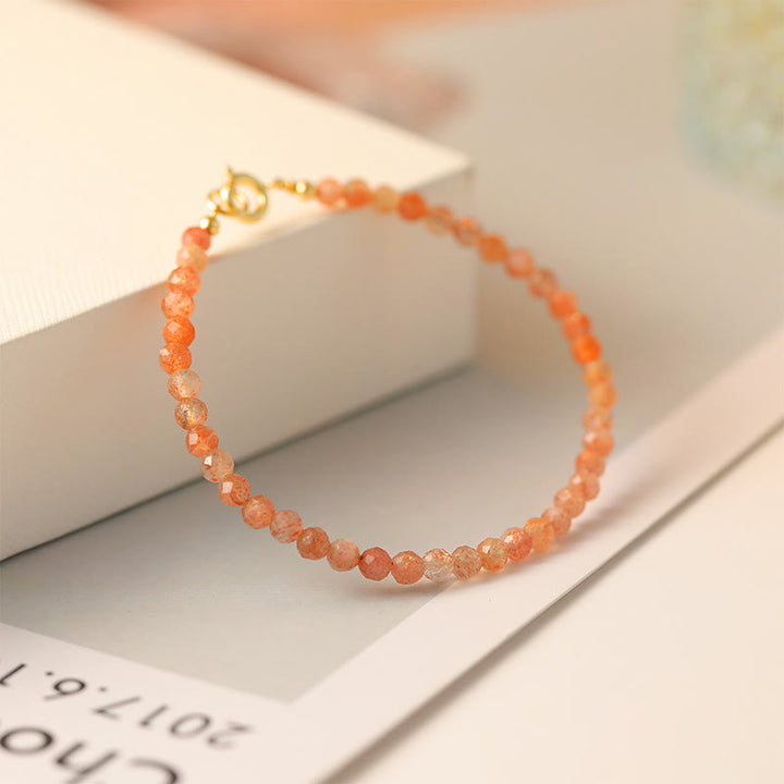 Pulsera de cobre chapada en oro de 14 k con cuentas ultrafinas de piedra solar de 3 mm y Buddha Stones