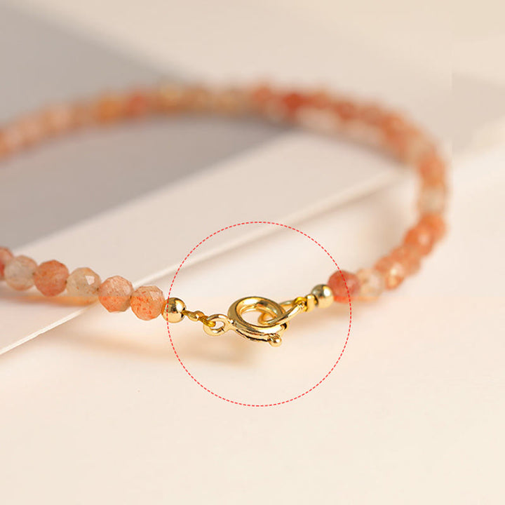 Pulsera de cobre chapada en oro de 14 k con cuentas ultrafinas de piedra solar de 3 mm y Buddha Stones