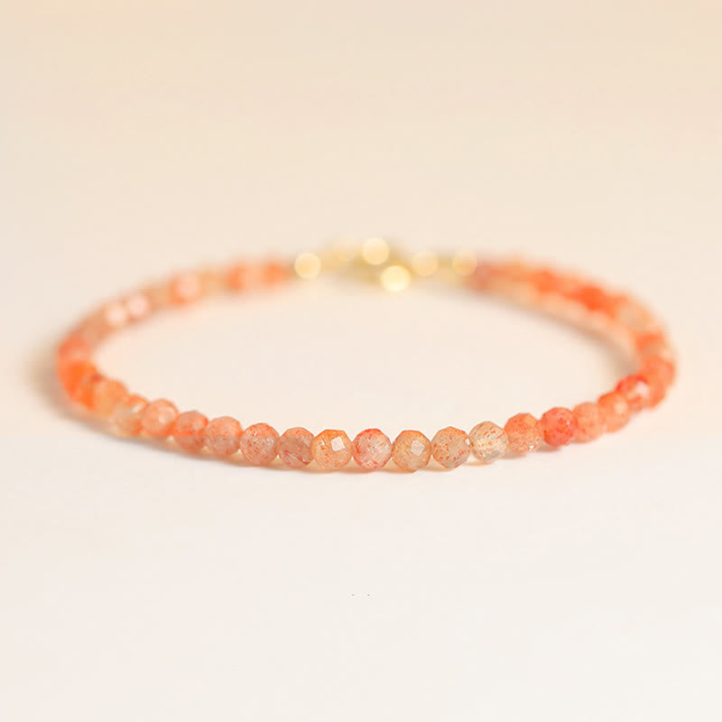 Pulsera de cobre chapada en oro de 14 k con cuentas ultrafinas de piedra solar de 3 mm y Buddha Stones