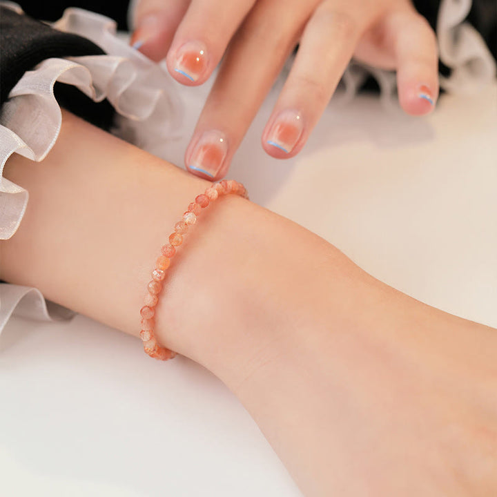 Pulsera de cobre chapada en oro de 14 k con cuentas ultrafinas de piedra solar de 3 mm y Buddha Stones