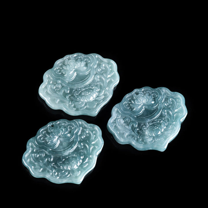 Collar con colgante de cuerda de jade tallado con diseño de loto y Buddha Stones