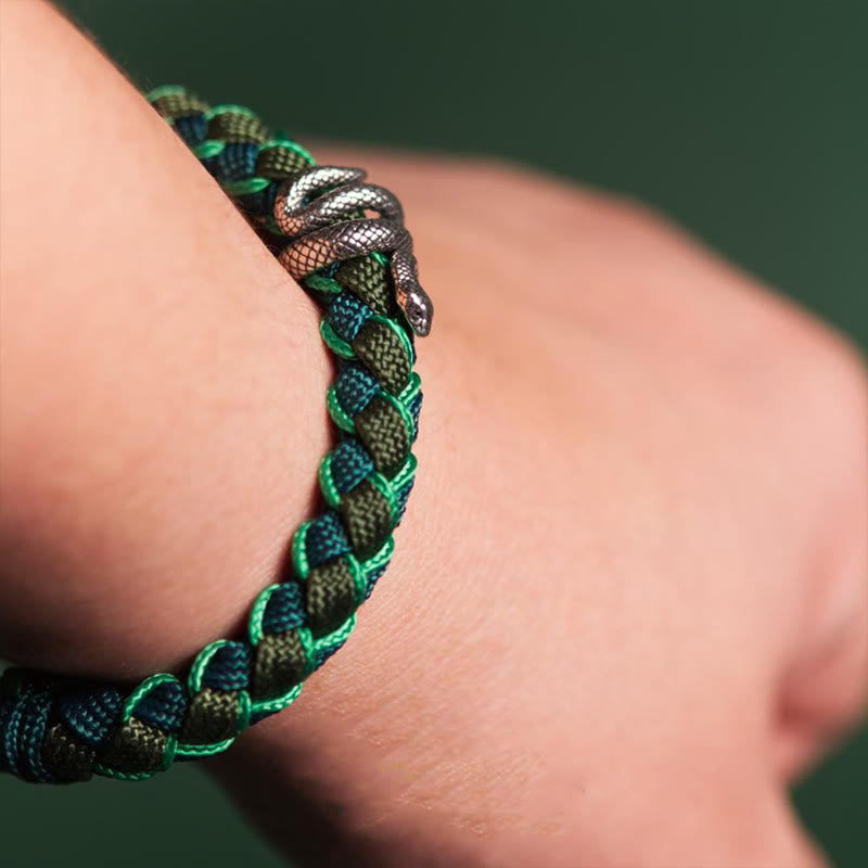 Pulsera trenzada protectora de hilo de plata de ley 999 con Buddha Stones y año de la serpiente