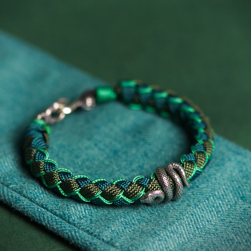 Pulsera trenzada protectora de hilo de plata de ley 999 con Buddha Stones y año de la serpiente