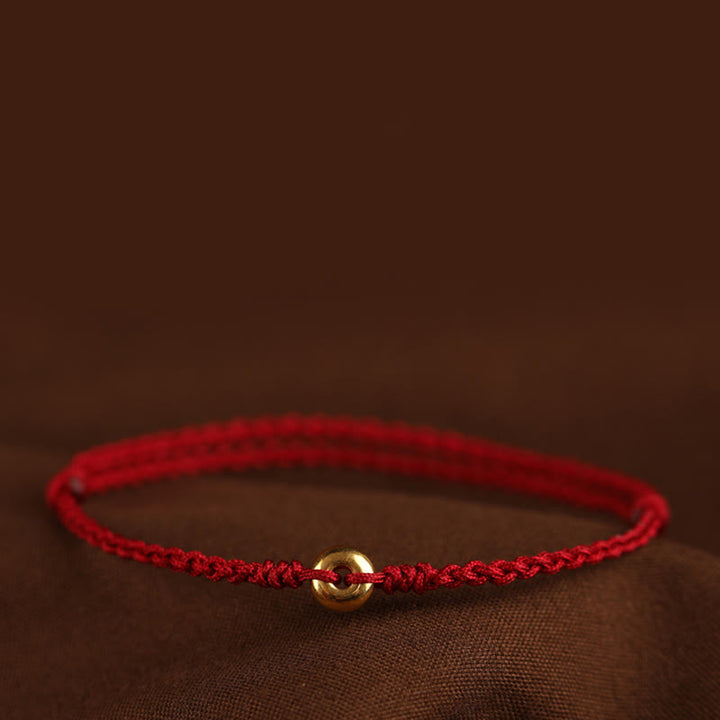 Pulsera trenzada para tobillo con hebilla de paz pequeña de oro 999 con Buddha Stones y cordón rojo para proteger la suerte - image 11