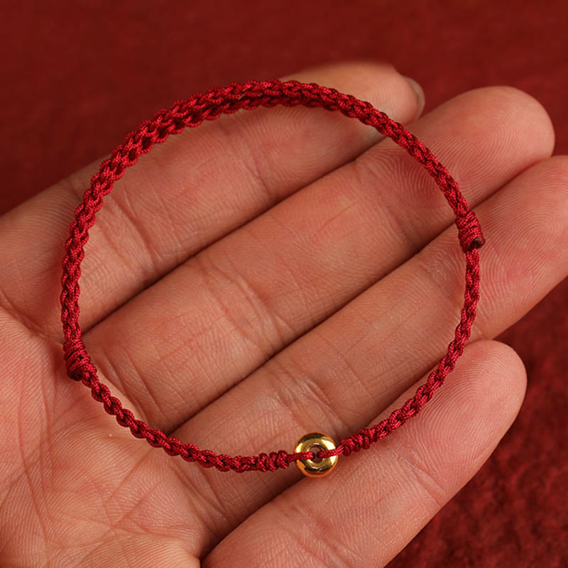 Pulsera trenzada para tobillo con hebilla de paz pequeña de oro 999 con Buddha Stones y cordón rojo para proteger la suerte - image 17