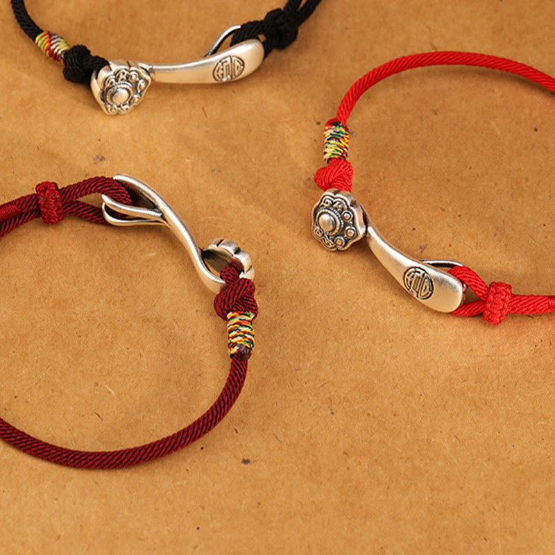 Pulsera trenzada protectora con hilo de ruyi y Buddha Stones en plata de ley 999