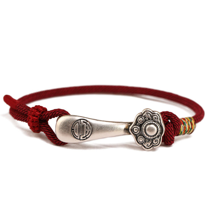 Pulsera trenzada protectora con hilo de ruyi y Buddha Stones en plata de ley 999