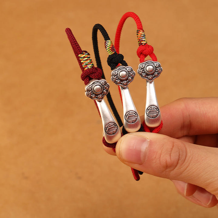 Pulsera trenzada protectora con hilo de ruyi y Buddha Stones en plata de ley 999