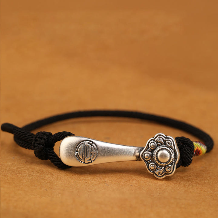 Pulsera trenzada protectora con hilo de ruyi y Buddha Stones en plata de ley 999