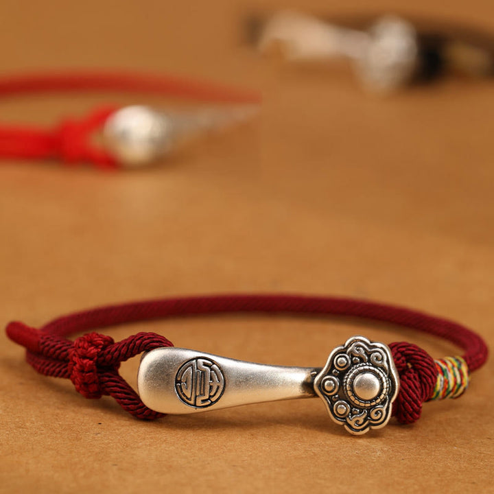 Pulsera trenzada protectora con hilo de ruyi y Buddha Stones en plata de ley 999