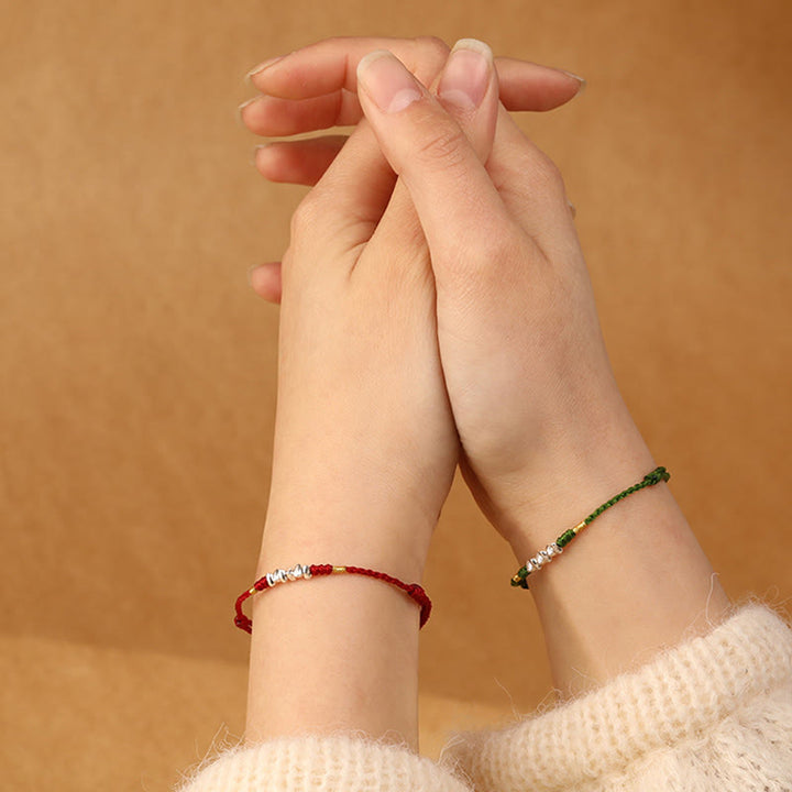 Pulsera trenzada ultrafina con hilo de plata de ley 925 y Buddha Stones para proteger la suerte - image 15