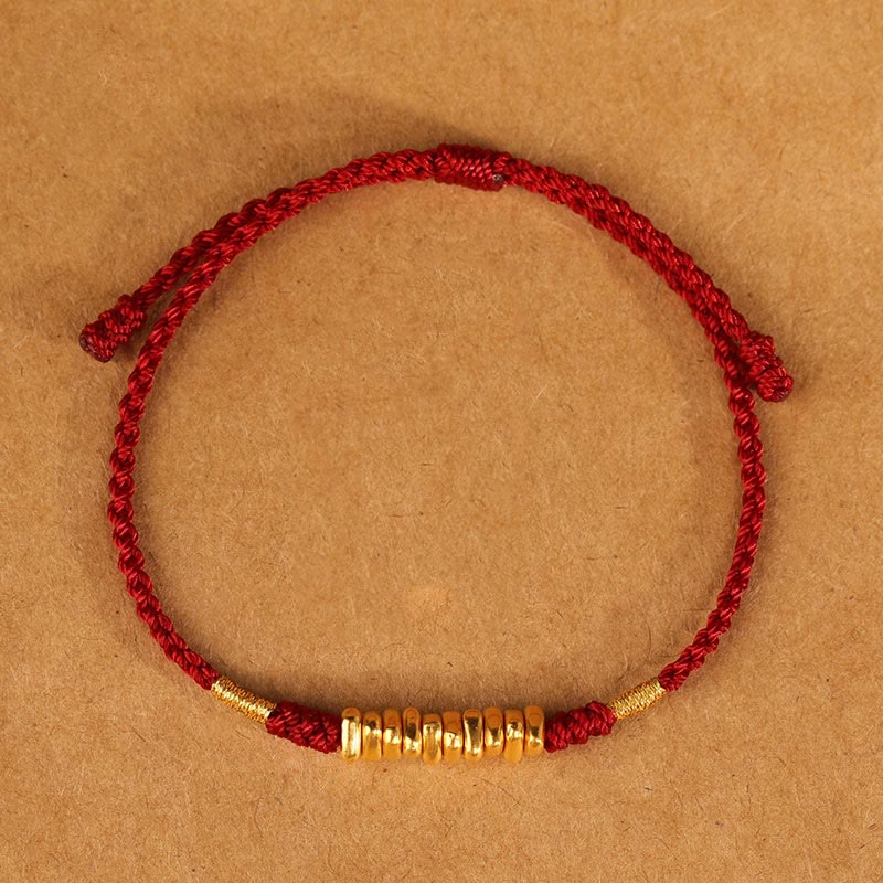 Pulsera trenzada ultrafina con pequeñas piezas de oro 999 y Buddha Stones para proteger la suerte - image 1